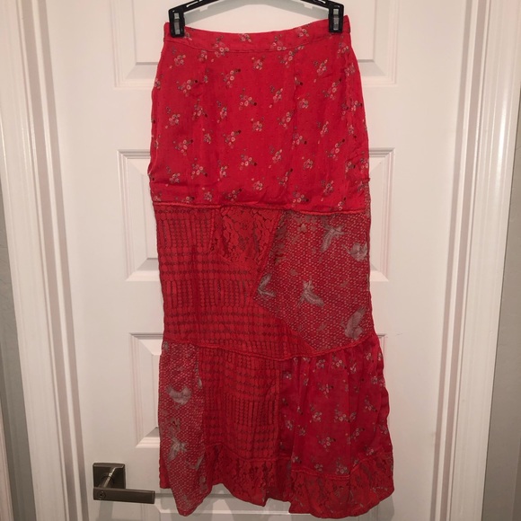 New Free People Daniella Lace Maxi Skirt In Poppy Red Sz XS - Picture 7 of 7